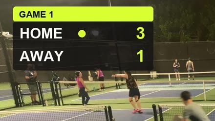 Recorded game frame with the CourtCast score bug reading Home 3, Away 1.